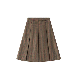 Into Fiction 50%羊毛千鸟格人字纹粗花呢格纹裙气质风毛呢半身裙