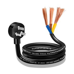 纯铜10A16a国标三3芯带插头电源线大功率电线2.5/4平方单头裸尾线