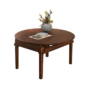 乌金木实木折叠餐桌黑胡桃木色家用小户型可伸缩圆形桌子可变圆桌