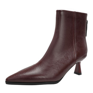 尖头短靴女2025年秋冬新款女靴白色高跟靴子女细跟中筒法式小黑色