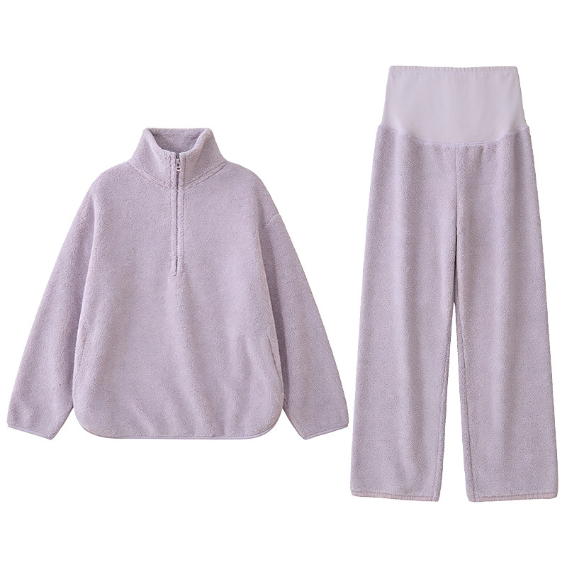 momjane月子服半边绒家居服套装