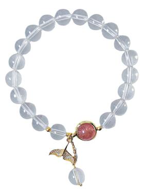 天然白水晶手链鸽血草莓晶手串饰品女友闺蜜生日礼物甜美精致显白