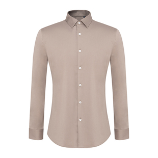 BONI/堡尼春夏新品商务咖色衬衣纤维混纺休闲长袖衬衫男GN232101A