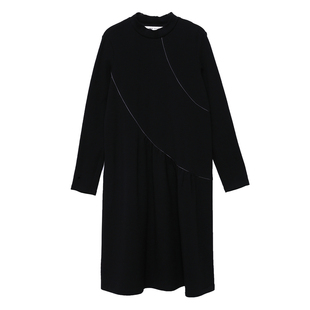 MOVEUP幻走2025冬季新款.FUN系列立领抽碎褶纯色简约针织连衣裙