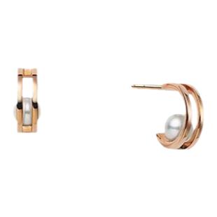 日潮跑腿MIKIMOTO御木本Akoya珍珠18K玫瑰金耳环简约环状设计耳钉