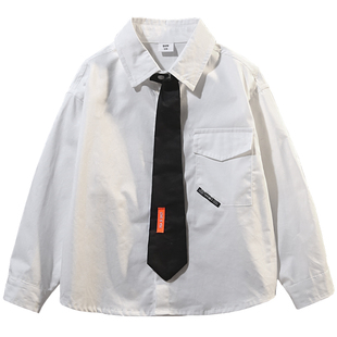 男童领带衬衫白色长袖2026春季新款韩版帅气儿童上衣中大童衬衣潮