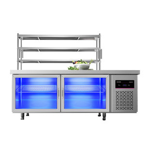 乐创蓝光冷藏工作台商用冰柜冷冻奶茶店饭冰箱平冷柜操作台玻璃门
