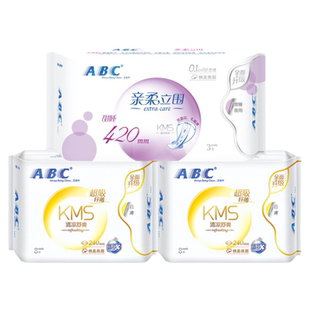 ABC卫生巾女棉柔超薄日用+夜用420mm姨妈巾组合装整箱旗舰店官网