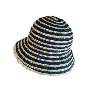 韩系复古条纹渔夫帽女夏季透气显脸小遮阳防晒出游海边沙滩草帽子