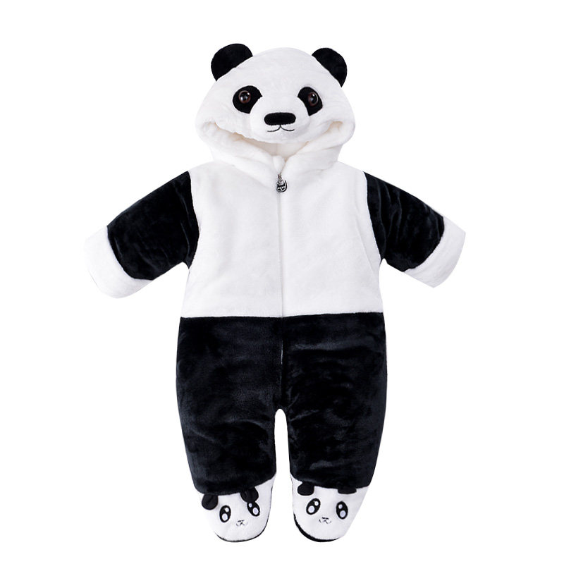 婴儿连体衣秋冬季加厚保暖熊猫哈衣宝宝衣服网红包脚爬服外出抱衣