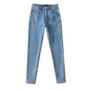 欧美辣妹性感修身显瘦高腰包臀弹力牛仔裤女加绒加厚铅笔裤小脚裤