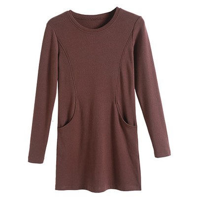 秋冬季加绒加厚中长款女保暖上衣