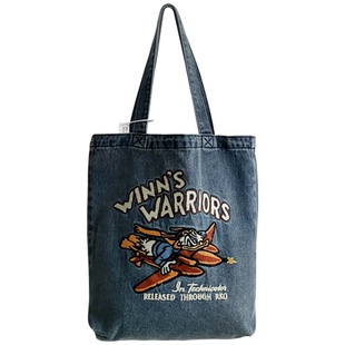 原创美式复古潮酷刺绣牛仔单肩手提包通勤逛街百搭文艺帆布包女