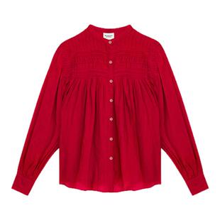 MARANT ETOILE2025 PLALIA法式平纹轧花棉纱风琴褶罩衫女