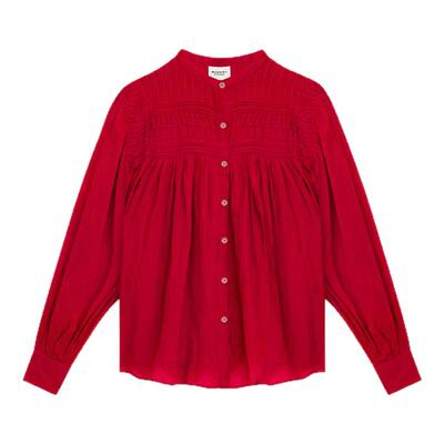 MARANT ETOILE PLALIA法式平纹轧花棉纱风琴褶罩衫女