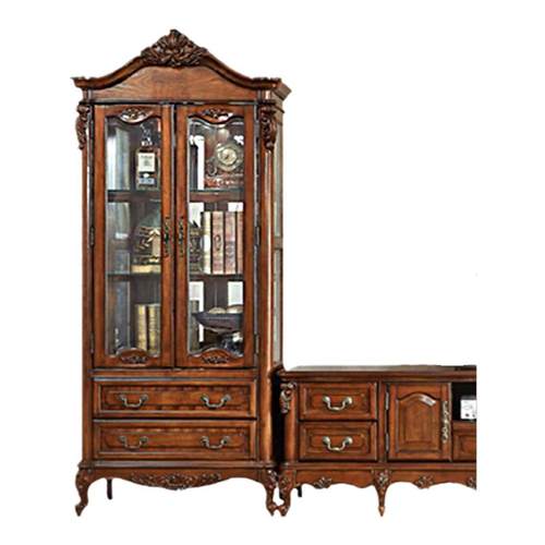 美式乡村实木酒柜 欧式复古客厅酒柜双门玻璃门装饰柜展示边柜