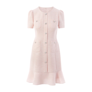 莱茵福莱尔梭织连衣裙女千金小香风优雅收腰显瘦2025年秋季新款