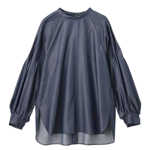 UNFILO时尚适宜休闲斜纹牛仔肩部褶皱衬衫女ONWARD