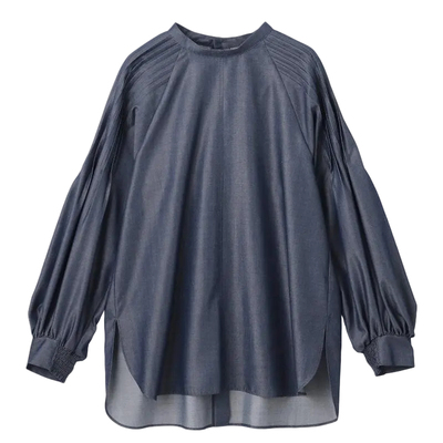 UNFILO时尚适宜休闲斜纹牛仔肩部褶皱衬衫女ONWARD