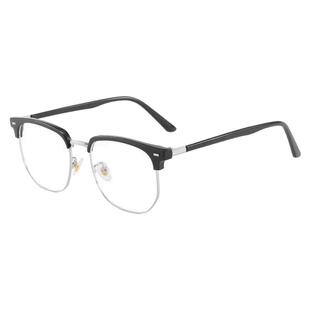 痞帅眉线型半框眼镜男可配有度数近视散光变色学生潮牌理工男镜框