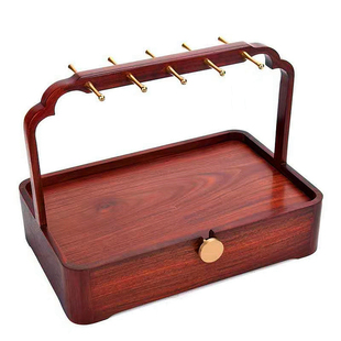 置物架桌面托盘实木钥匙收纳整理架玄关摆件木制檀木镶铜针挂钩