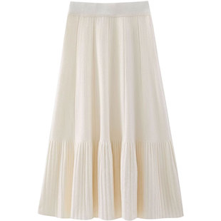 针织半身裙秋冬女小个子2025新款加厚毛线a字鱼尾半裙白色百褶裙