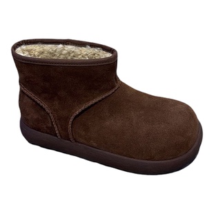 真皮厚底防滑雪地靴女2025冬新款丑萌芒果拖勃肯短靴百搭加绒棉鞋