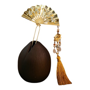 新中式手工花朵扇形步摇簪子新款简约盘发古风旗袍新娘发簪古典风