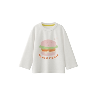 papa春季儿童T恤男女童纯棉大图案印花长袖上衣休闲百搭