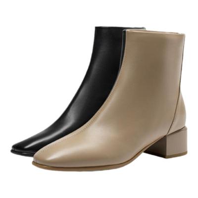 蹀愫方头女靴子羊皮时装靴女鞋