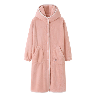 猫人女士秋冬季珊瑚绒法兰绒睡袍