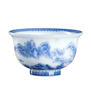 妙莲天香冰种玉瓷《溪山行旅》压手主人杯中式高档青花茶具喝茶杯