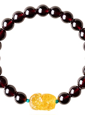 招财石榴石手链女原创轻奢小众定制金珀貔貅手串妈妈节日生日礼物