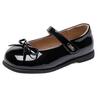 安奈儿女童黑色小皮鞋2026春秋新款浅口单鞋女孩软底公主鞋配礼服