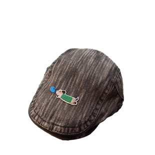 儿童贝雷帽子中大男孩痞帅气2025新款秋季小狗牛仔前进街舞春秋冬