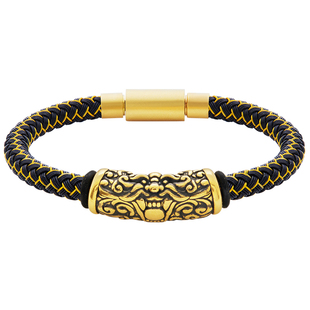 黑金饕餮黄金手链男士长筒弯管转运珠国潮男款足金手环送男生礼物