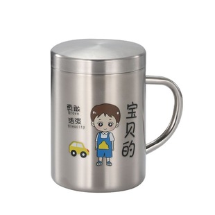 带刻度杯家庭套装不锈钢杯子304儿童一家三口家用喝水杯防摔牛奶