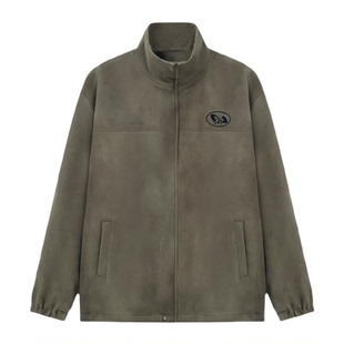 美式复古麂皮绒外套男生套装春秋冬季青少年加绒夹克男装一套搭配