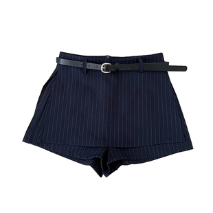 美式辣妹时尚条纹高腰显瘦开叉西装半身裙防走光短裙裤裙女配皮带