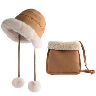 亲子款儿童渔夫帽子女孩冬季加绒加厚保暖帽冬天东北宝宝毛绒帽