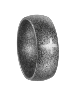 弧形十字-权戒不掉色钛钢古法戒