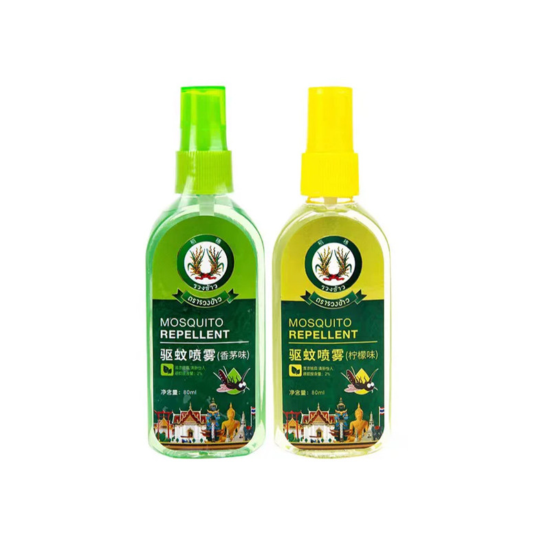 泰国稻穗驱蚊花露水柠檬味香茅味驱蚊液喷雾80ml户外便携儿童成人