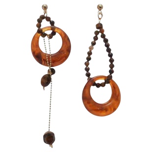 秋冬美拉德复古新中式串珠流苏耳环女不对称艺术感耳夹无耳洞耳饰