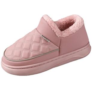 冬季棉拖鞋女士男款包跟外穿厚底防水皮面高帮带后跟加绒老人棉鞋