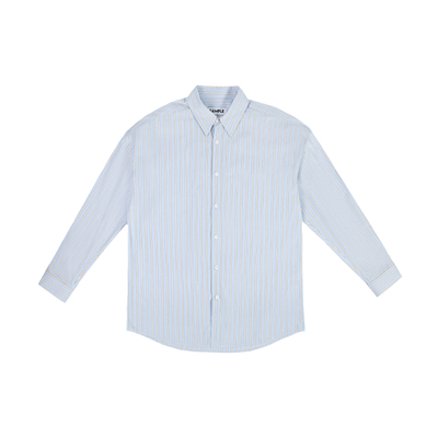 休闲风纯棉蓝黄色条纹衬衫