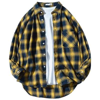 男士格子衬衫长袖设计感叠穿衬衣