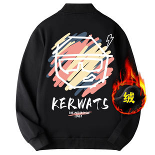 KERWATS可维斯品牌大码男女情侣无性别笑脸印花加绒立领夹克外套