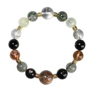 天然黑金超七水晶手链绿发晶葡萄石手串绿幽灵水晶手串金运大综合