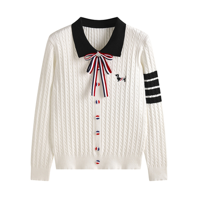 蝴蝶结领结麻花套头tb针织衫女