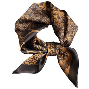 咖色真丝丝巾春秋款洋气时尚小方巾100%桑蚕丝中方巾网红百搭领巾